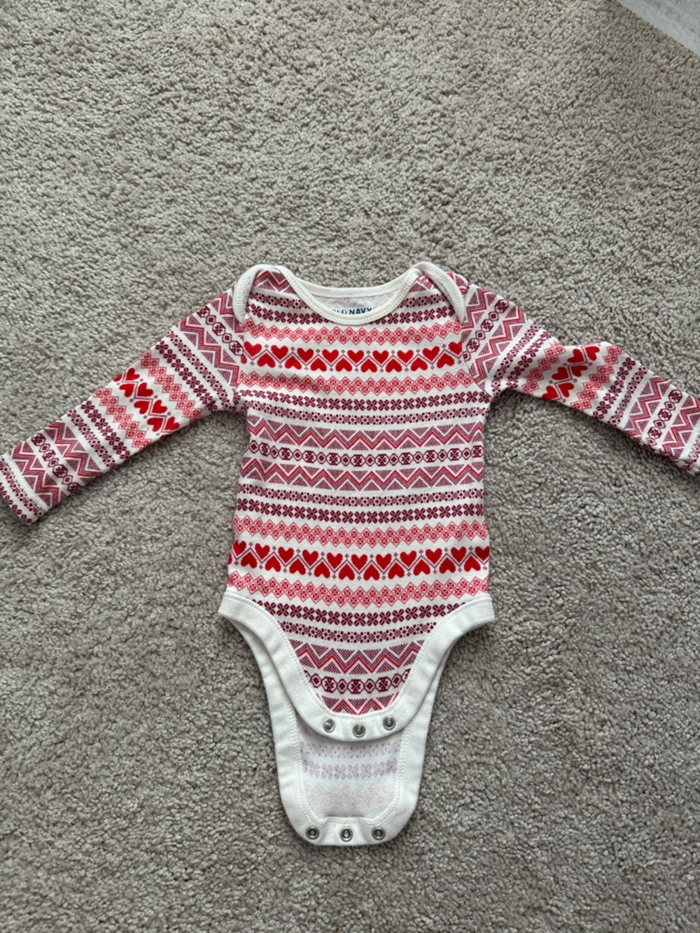 Old Navy Red and White Heart-Stripe Long Sleeve Bodysuit